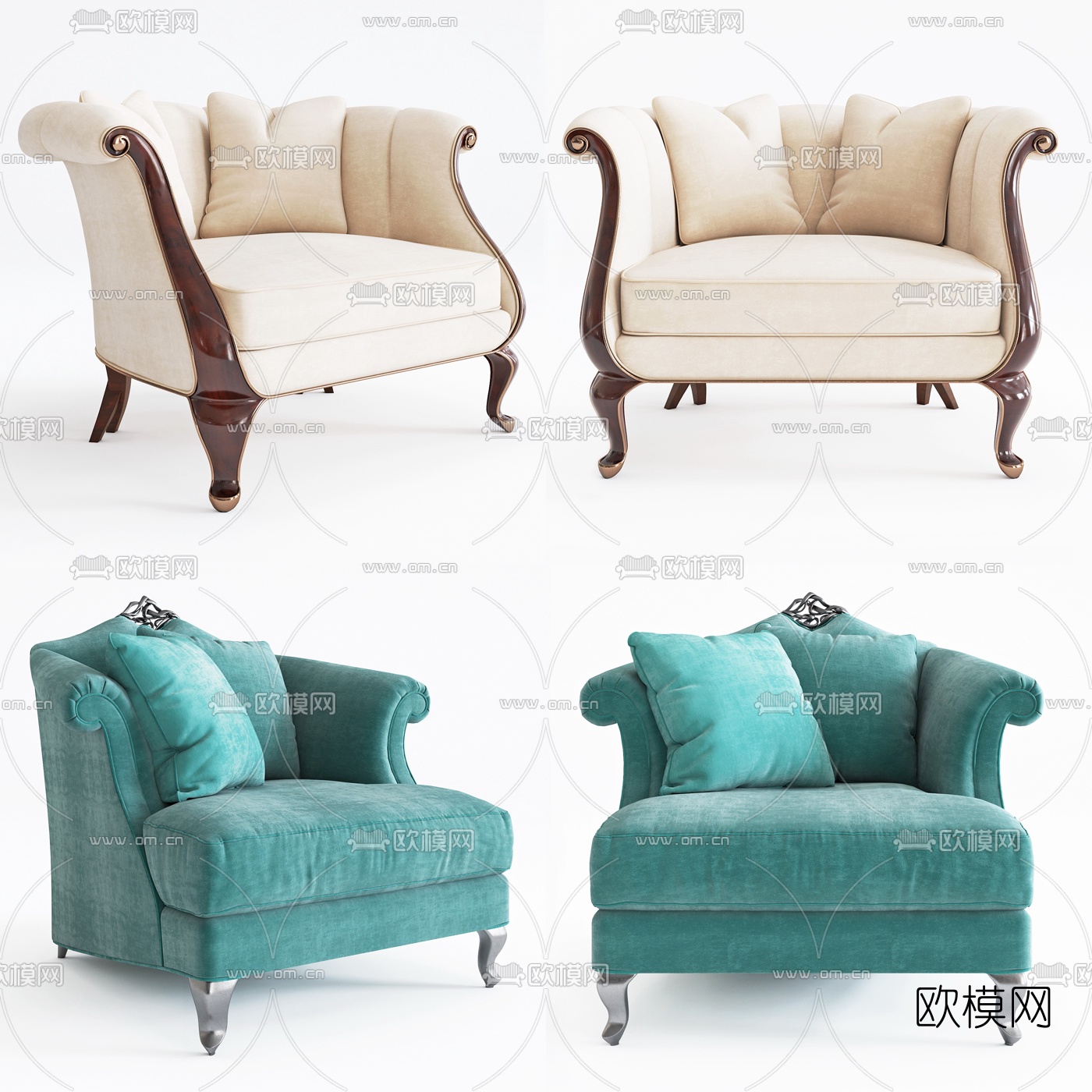 简欧ChristopherGuy沙发椅组合3D模型下载（渲染图1）
