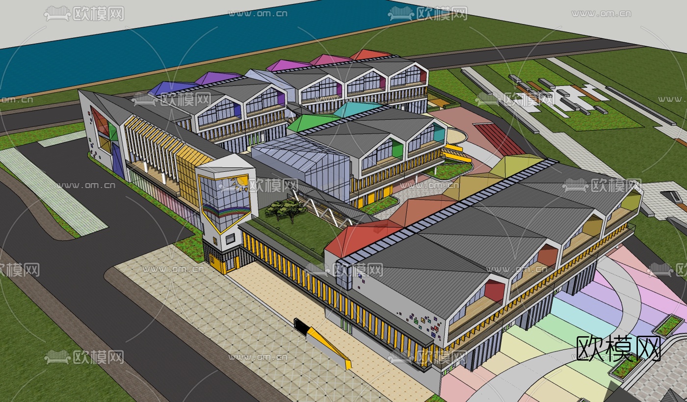 现代幼儿园su模型下载（渲染图3）