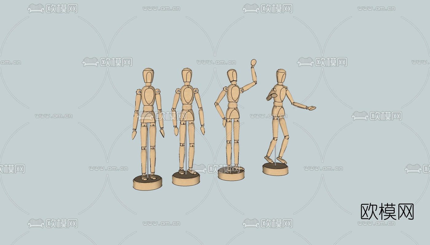 现代人偶摆件组合免费su模型下载