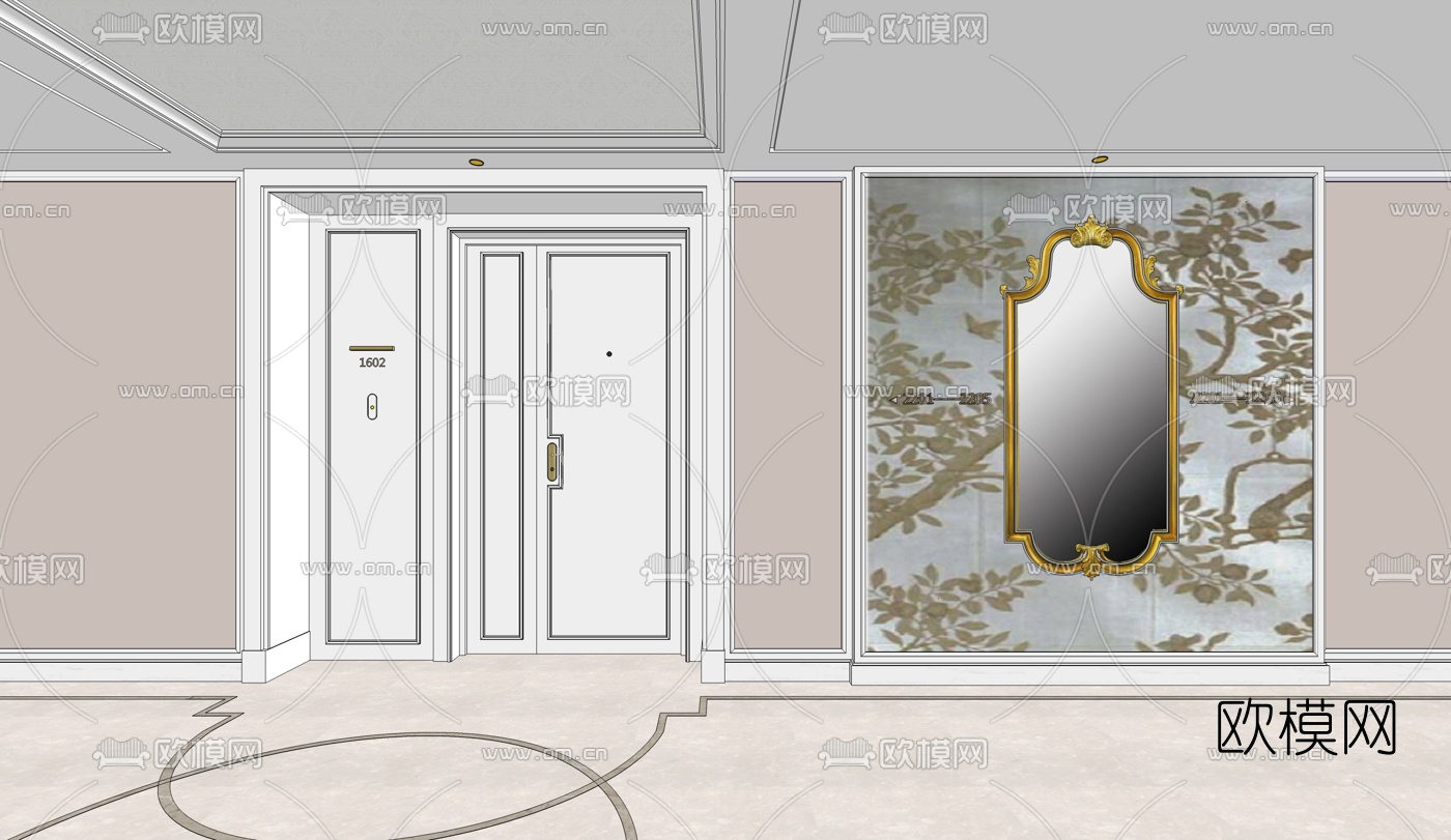 欧式电梯间会议室su模型下载（渲染图3）