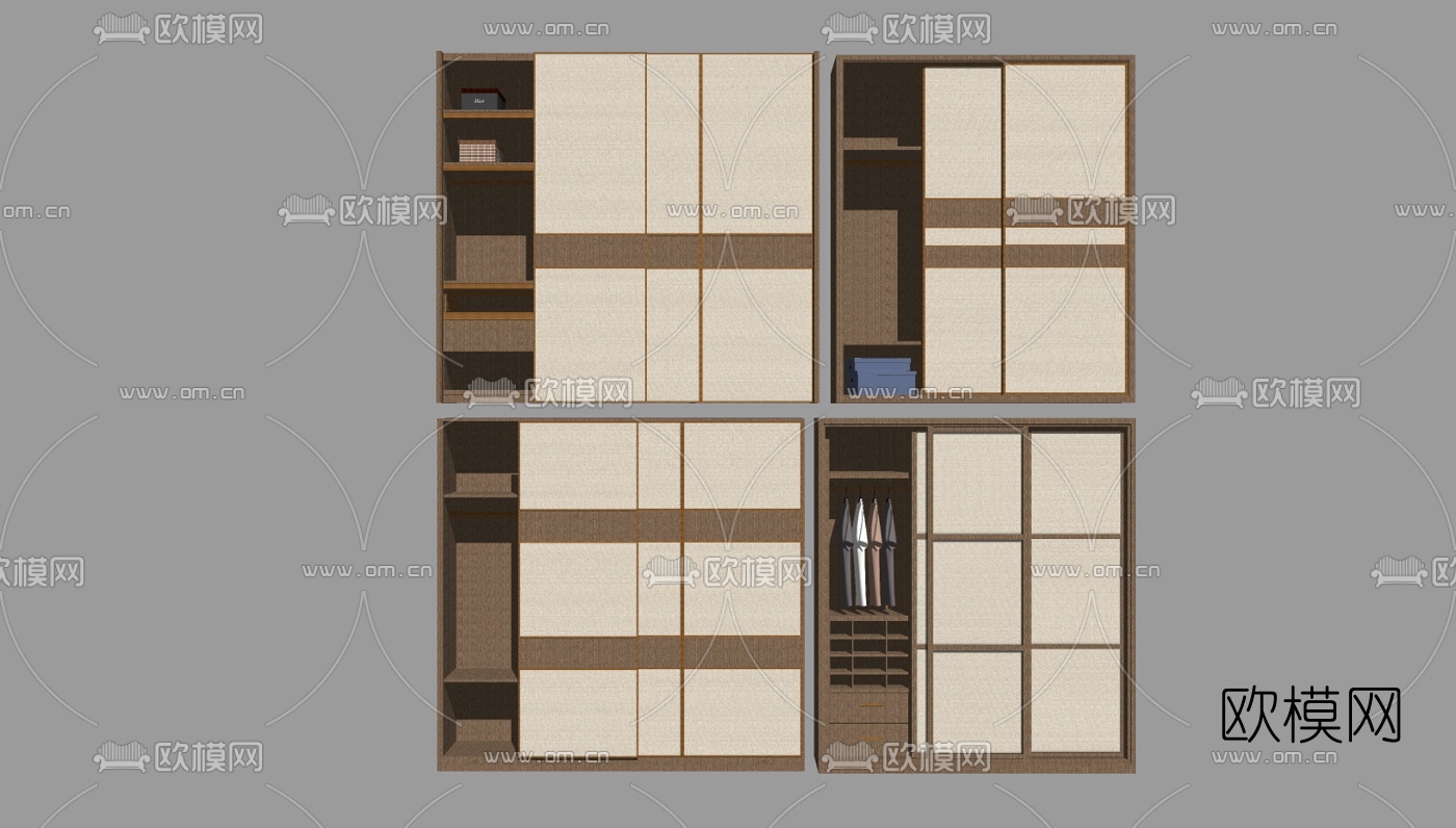 北欧实木衣柜组合su模型下载