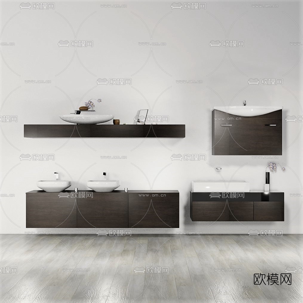 现代简约浴室柜洗手台su模型下载（渲染图1）