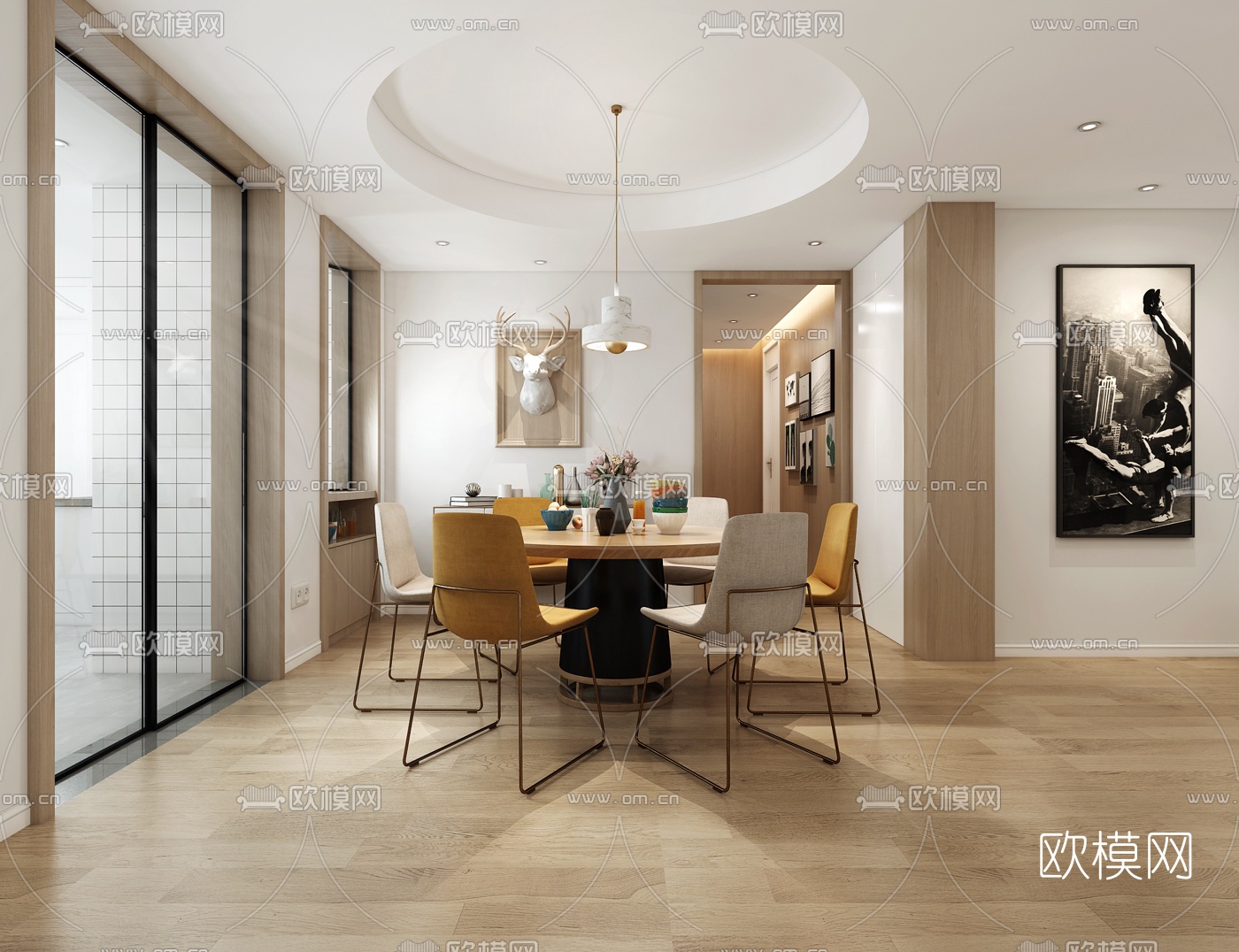 北欧客厅餐厅3d模型下载（渲染图2）