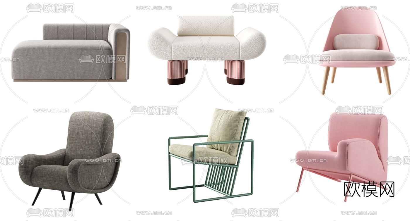 现代布艺休闲沙发su模型下载（渲染图1）