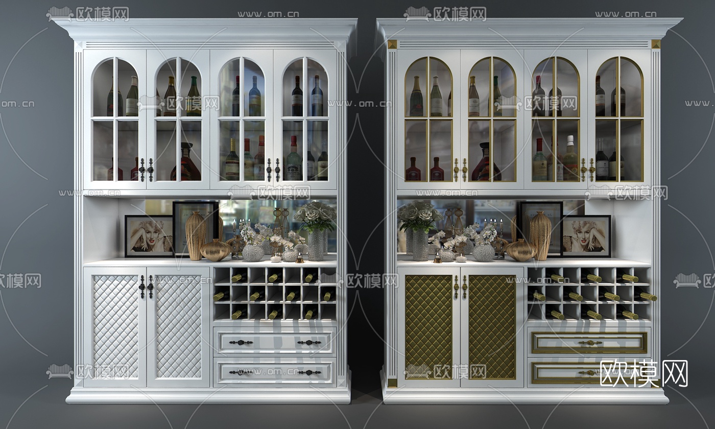 简欧实木酒柜3d模型下载
