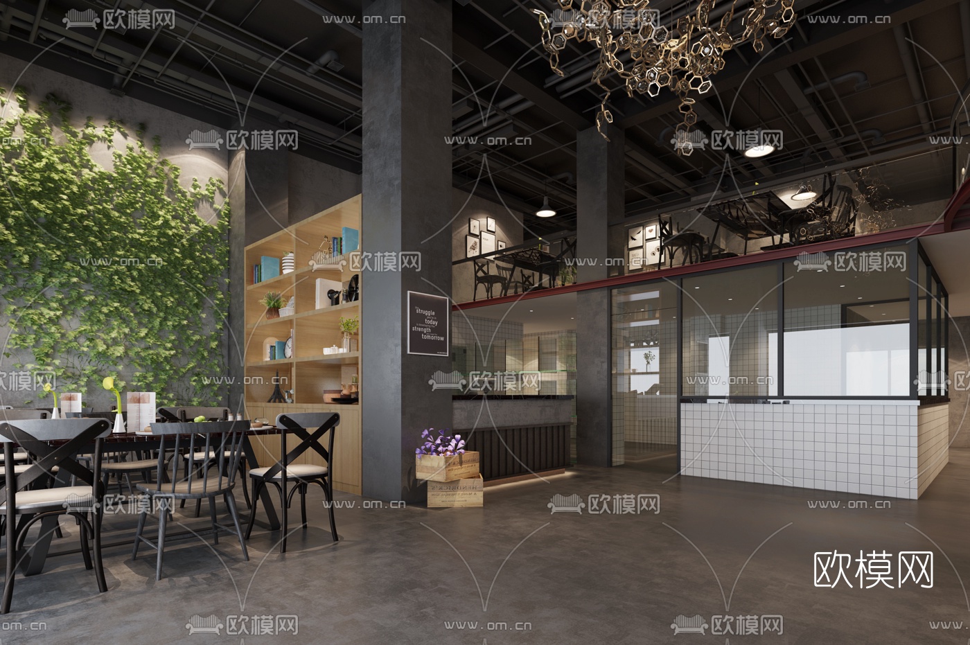 工业风休闲餐厅3D模型