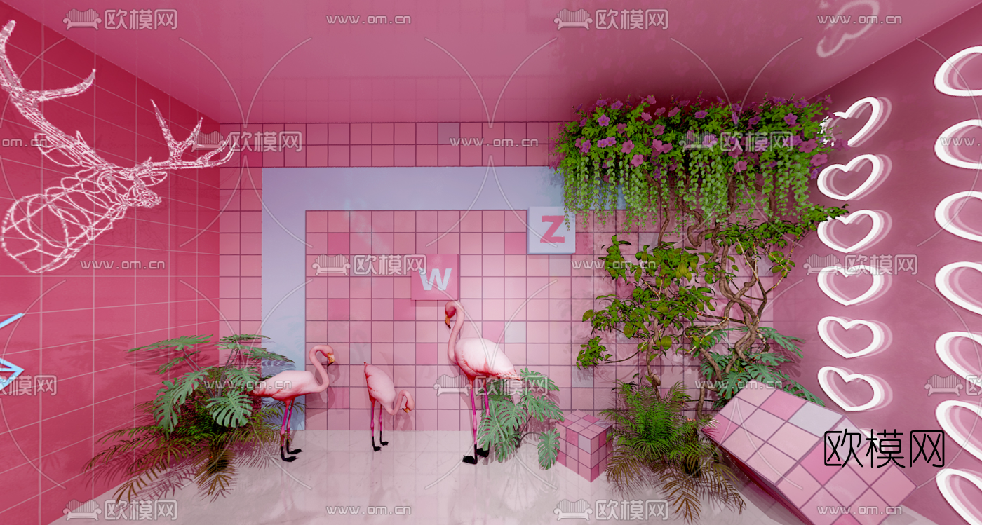 现代网红墙背景墙合影区3d模型