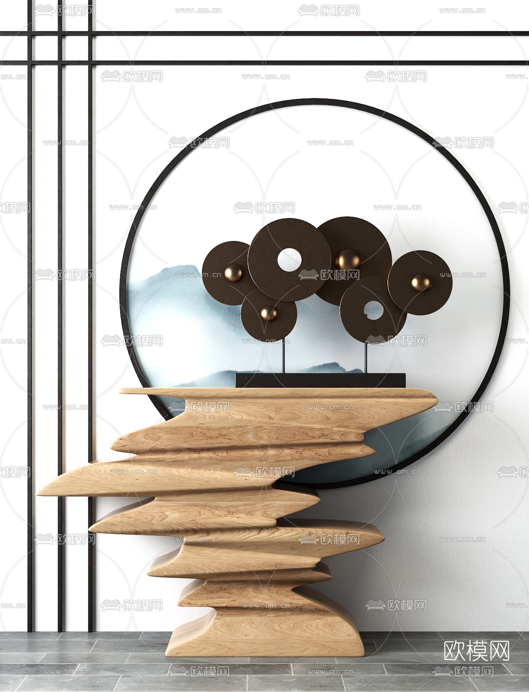 新中式玄关端景台3D模型下载