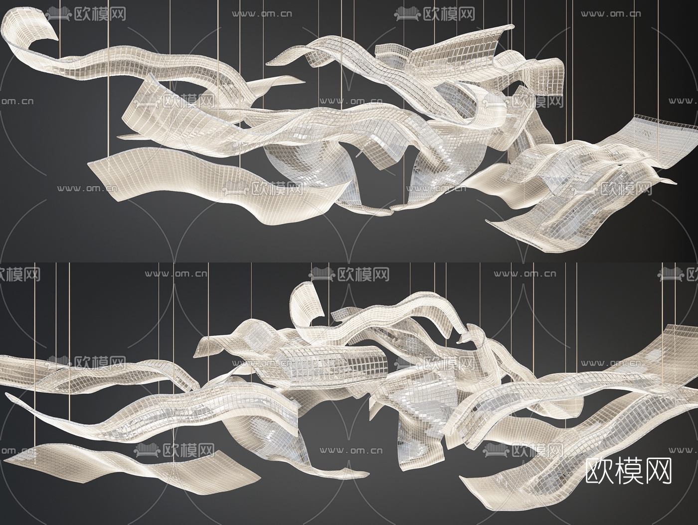 现代水晶片创意吊灯3d模型下载（渲染图1）