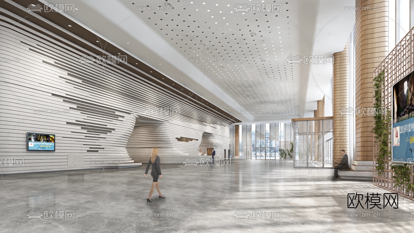 现代办公楼商务大堂3D模型下载_ID10125665_3dmax免费模型-欧模网