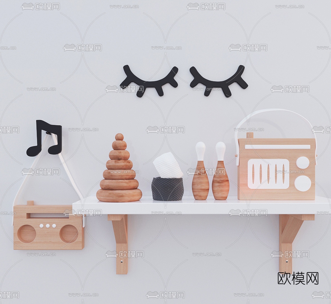 北欧木质收音机饰品摆件3d模型下载（渲染图1）