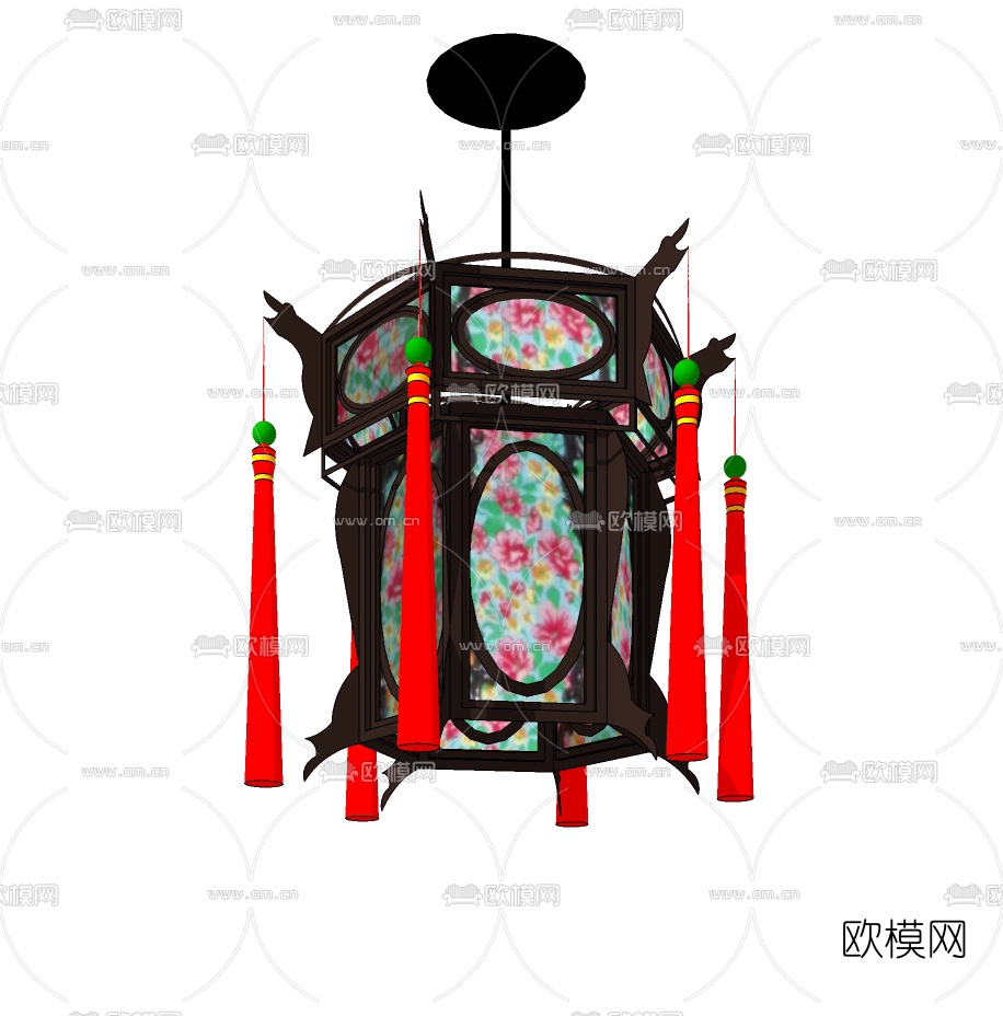中式六方宫灯免费su模型下载
