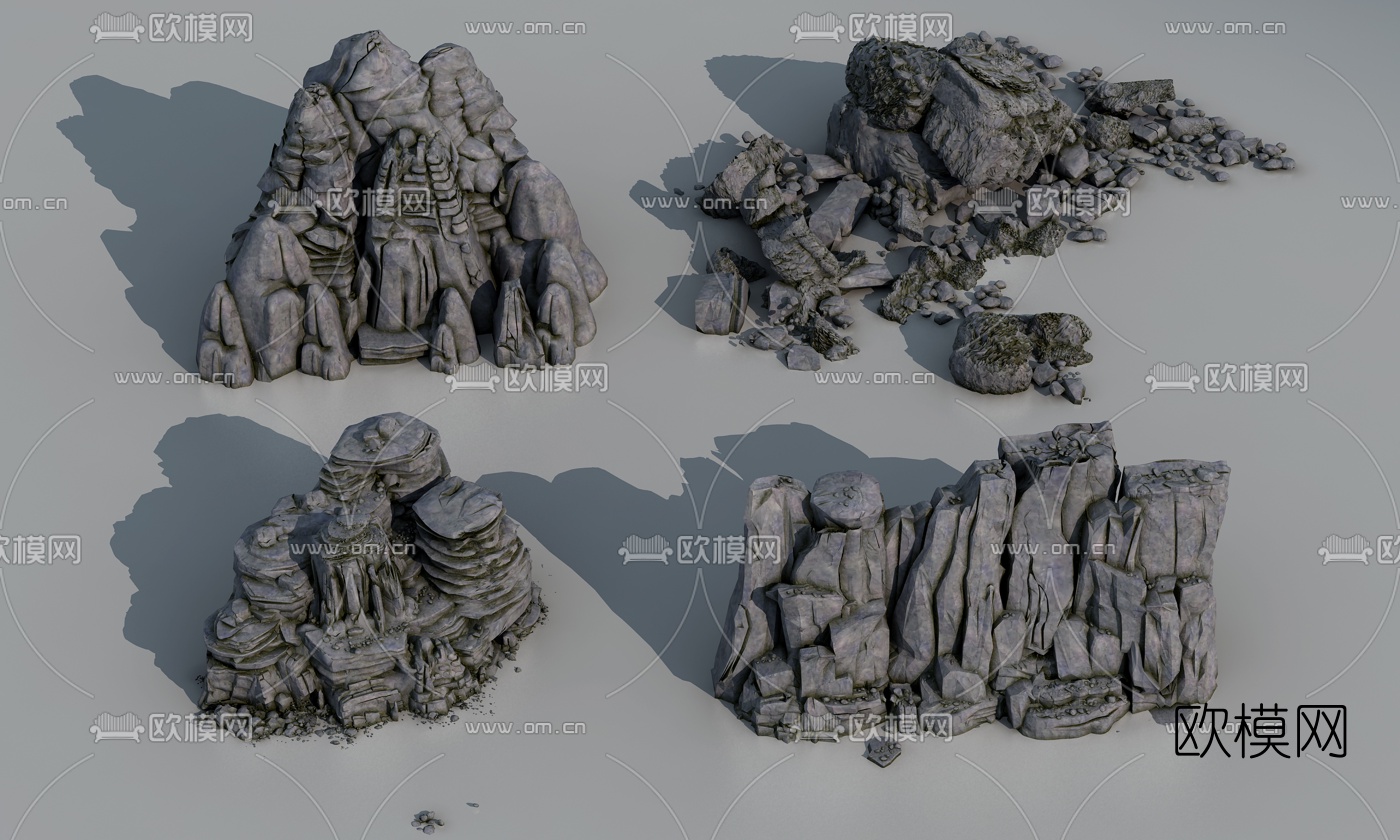 现代假山石头3d模型下载