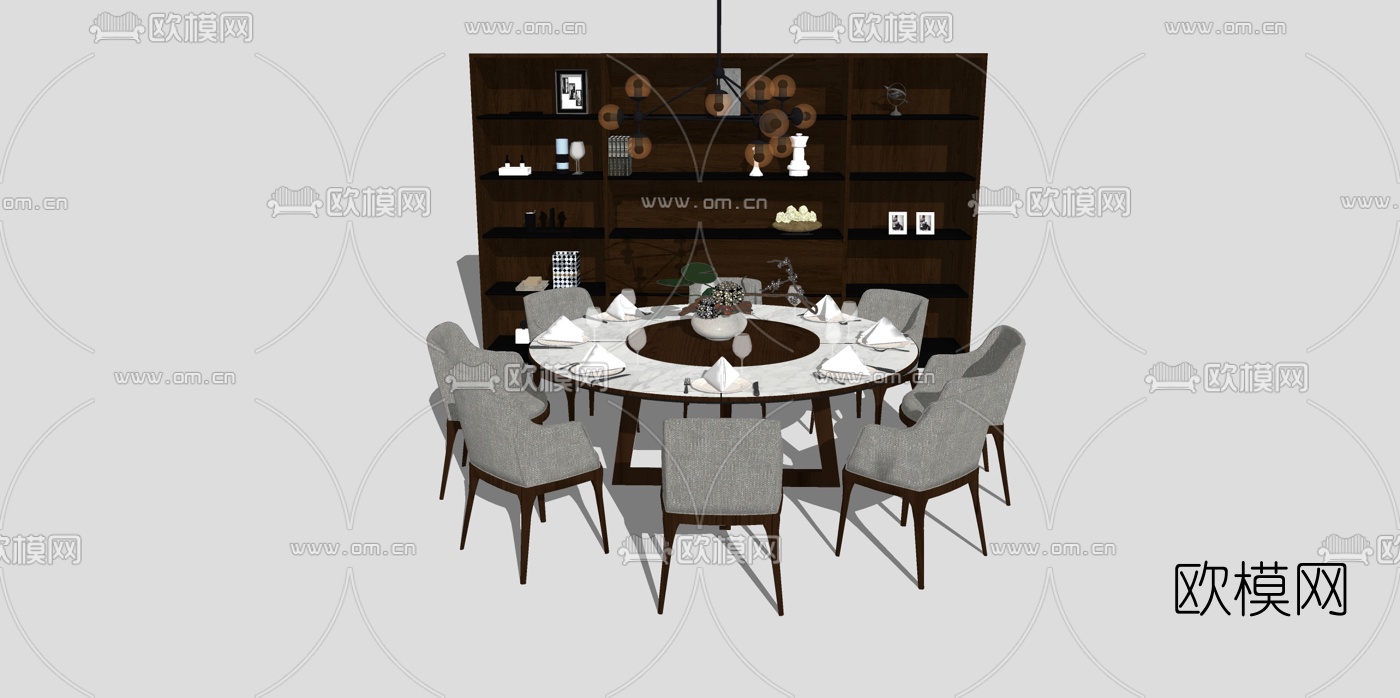 现代圆形餐桌椅su模型