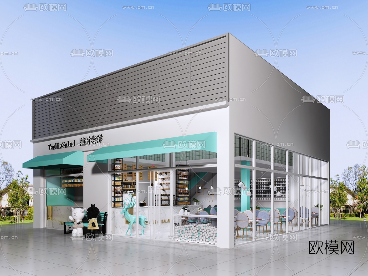 现代奶茶甜品店3D模型