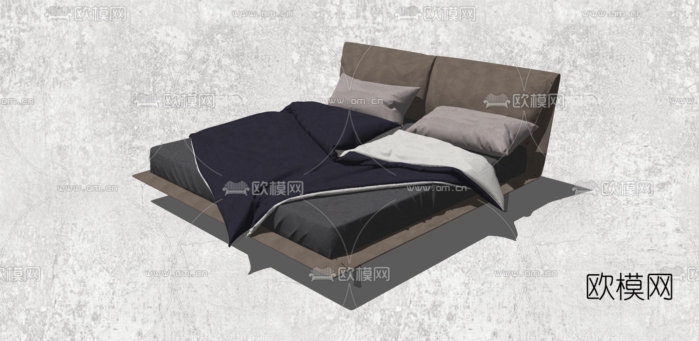 现代双人床组合su模型下载（渲染图5）