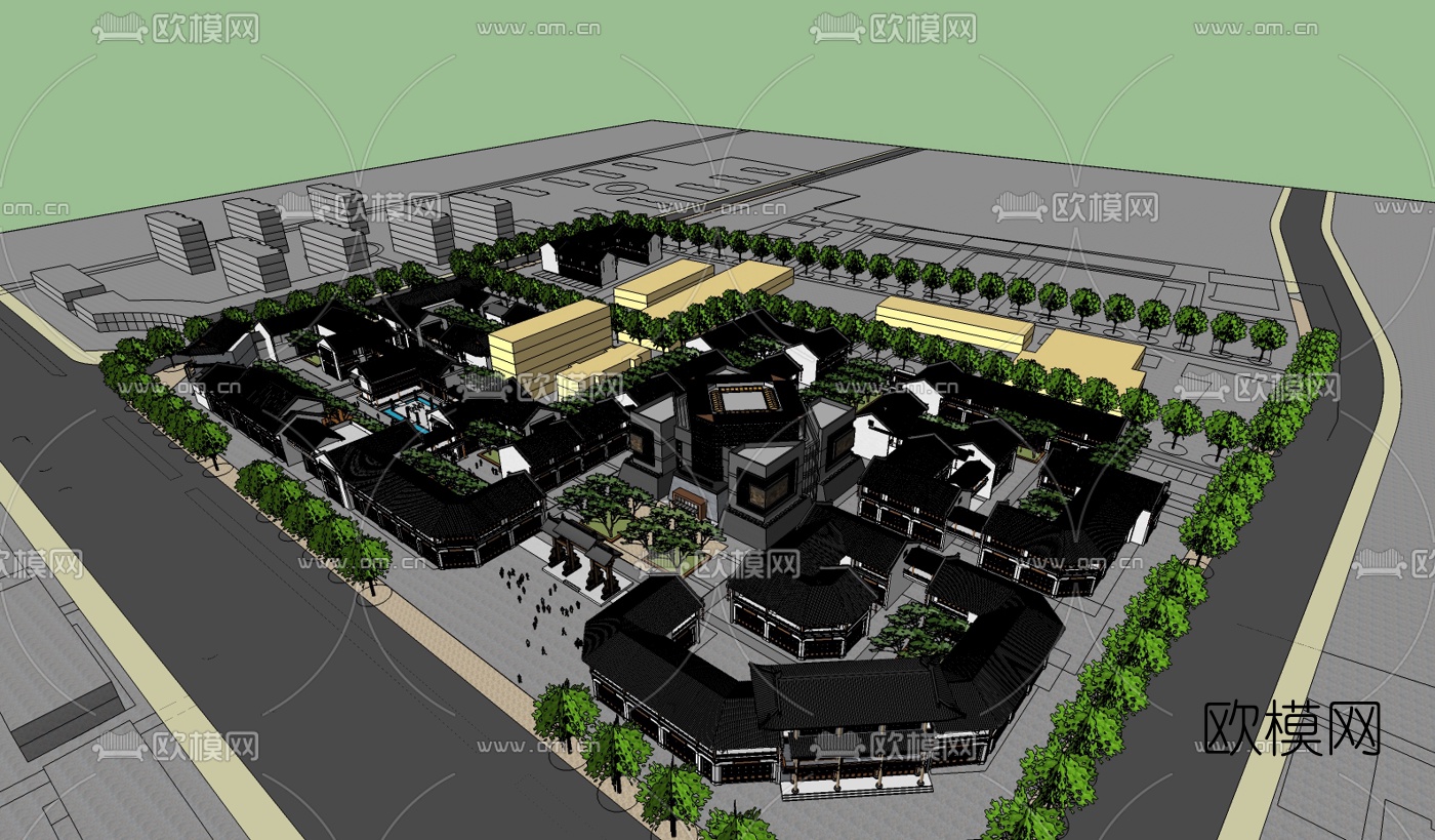中式民俗商业街su模型下载（渲染图2）