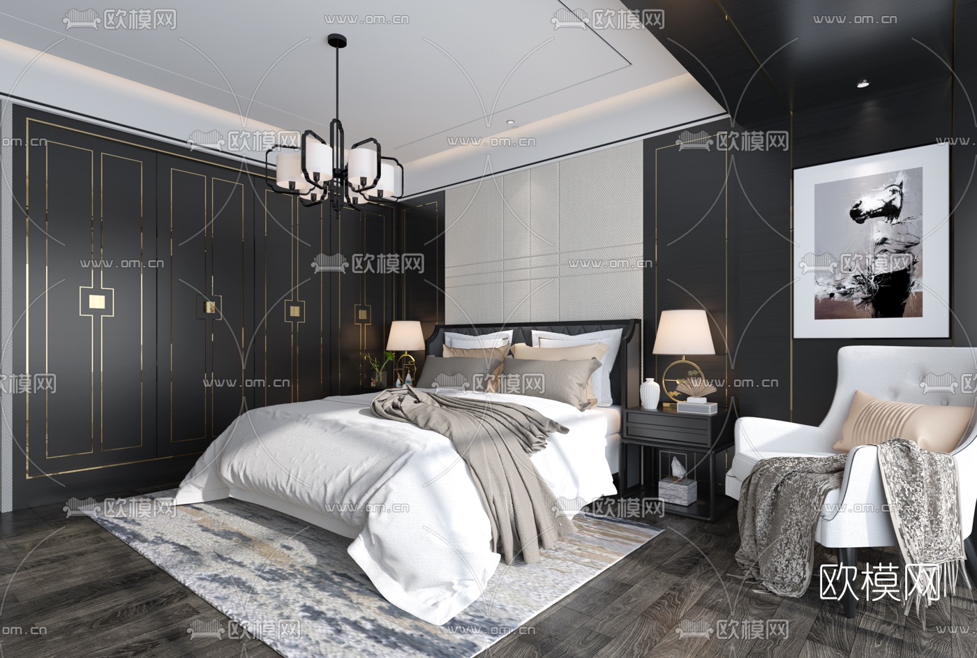 新古典卧室3d模型下载（渲染图2）
