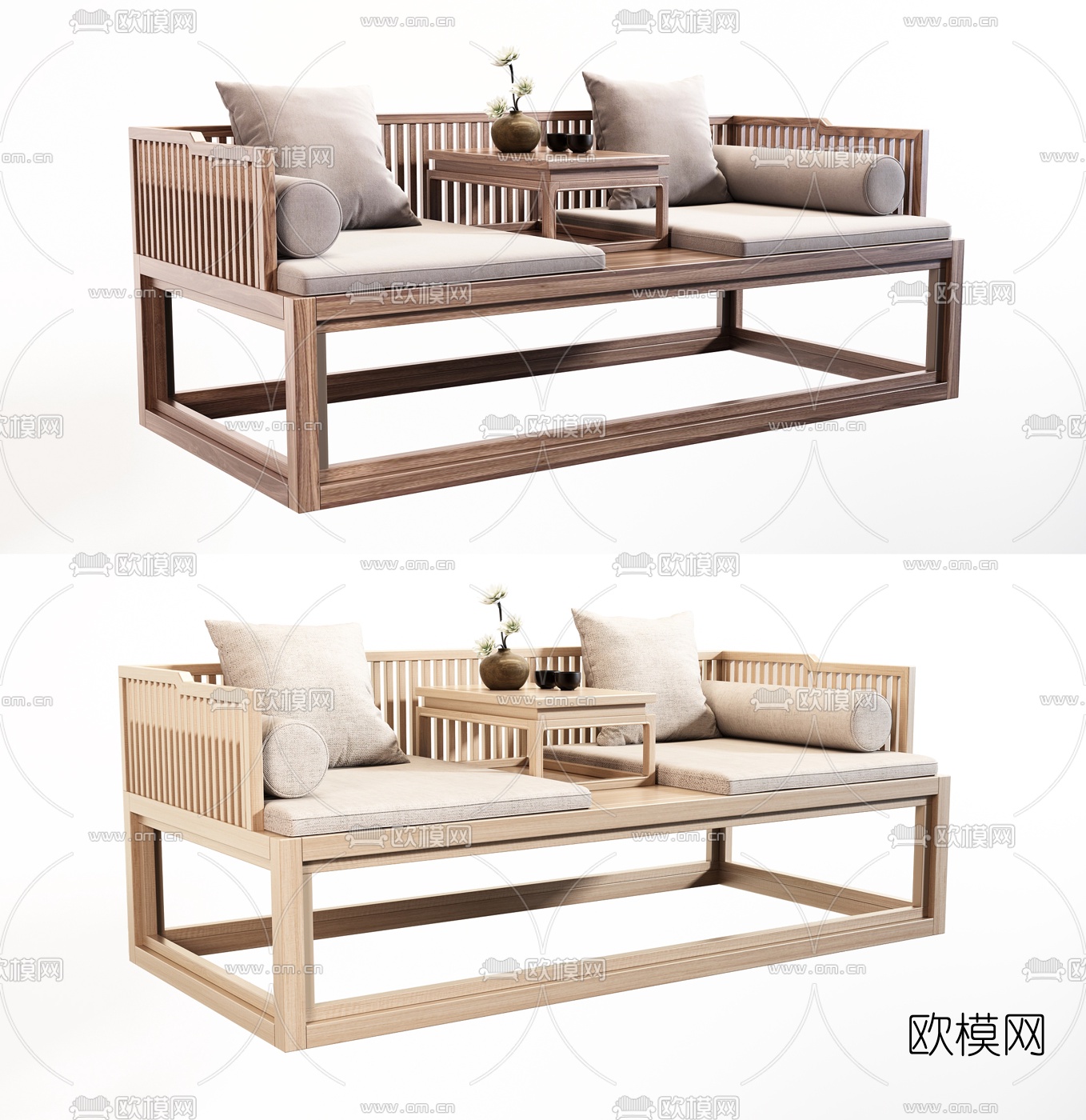 新中式木质罗汉床3d模型下载