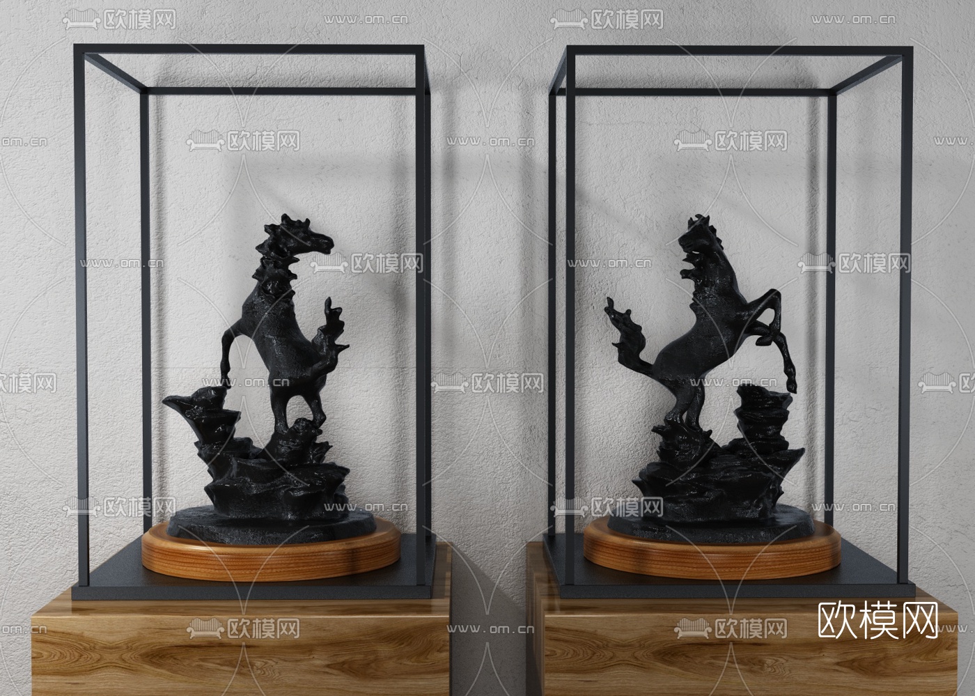 现代骏马雕塑摆件组合3D模型