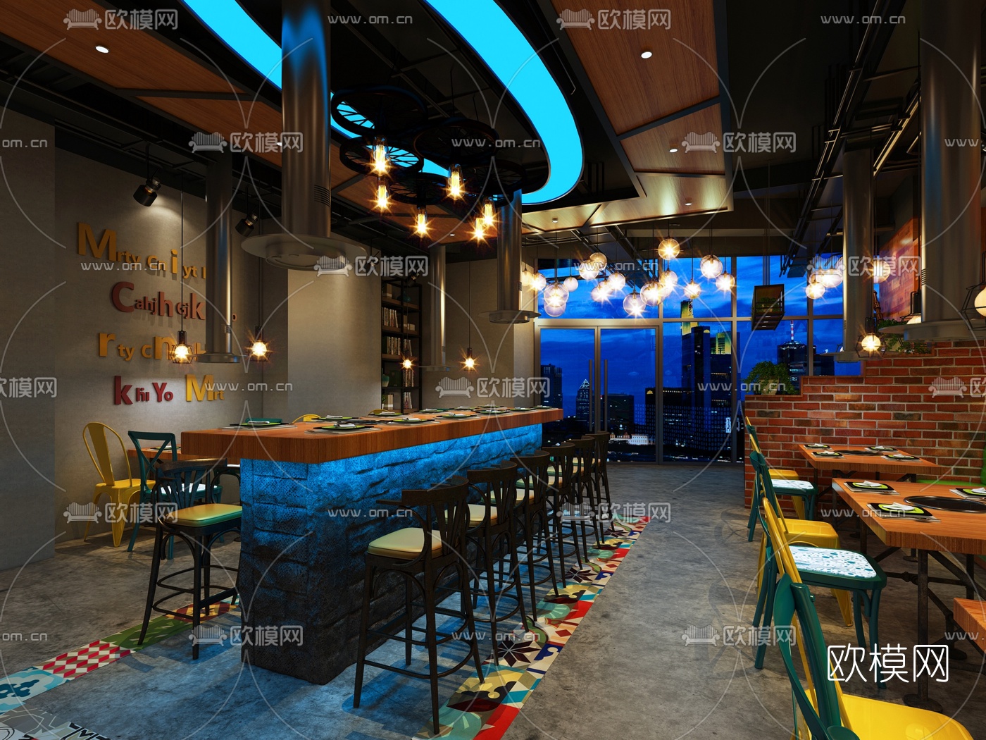 工业风烧烤店3D模型