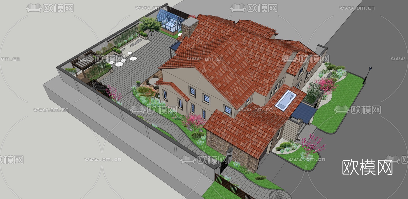 现代独栋别墅su模型下载（渲染图3）