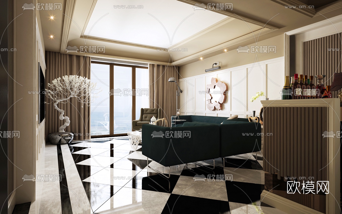 现代客厅餐厅3d模型