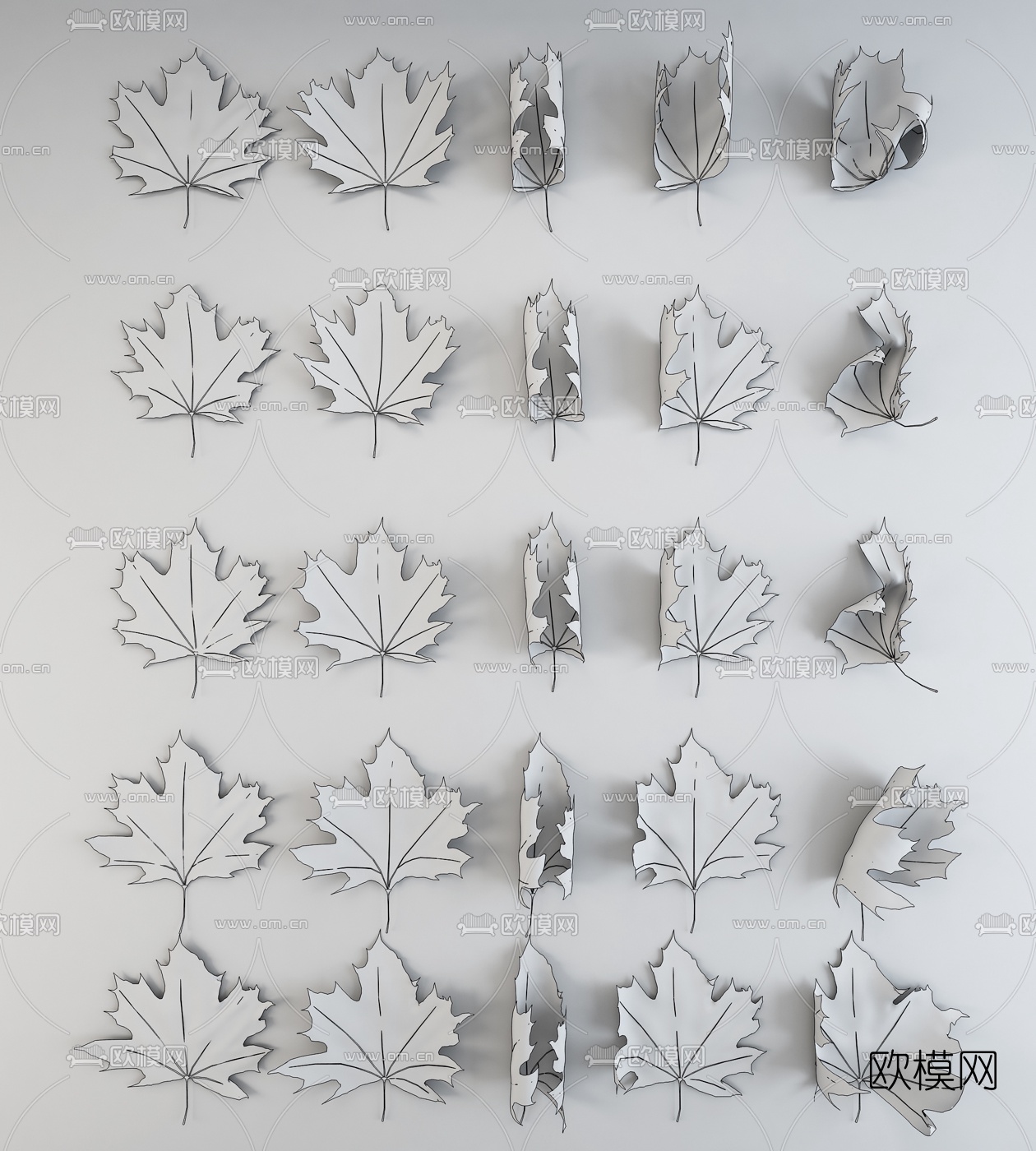 现代枫叶墙饰3D模型下载（渲染图4）