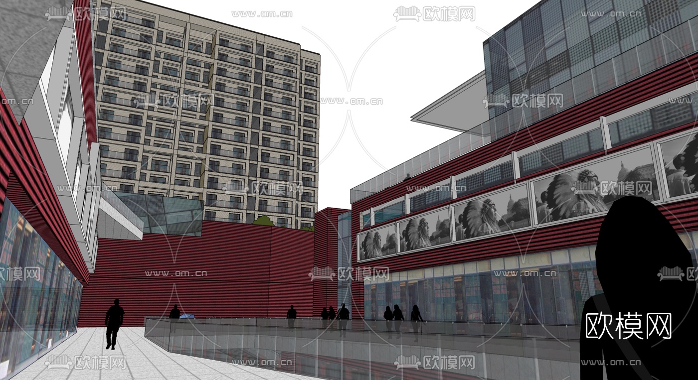 现代商业街建筑外观su模型