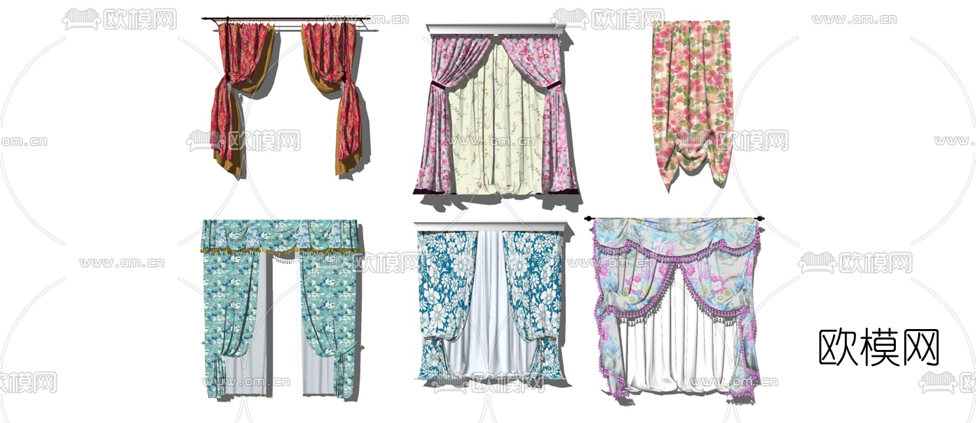 欧式布艺窗帘su模型下载（渲染图1）