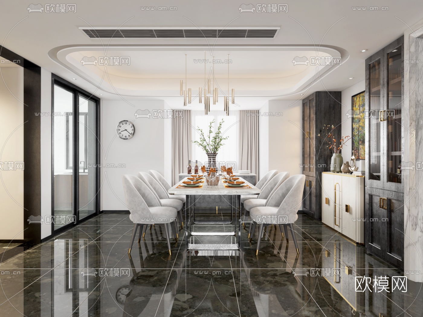 后现代客厅餐厅3d模型