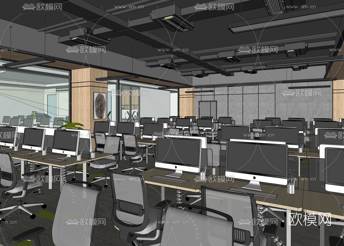 现代办公室综合办公区su模型下载（渲染图5）