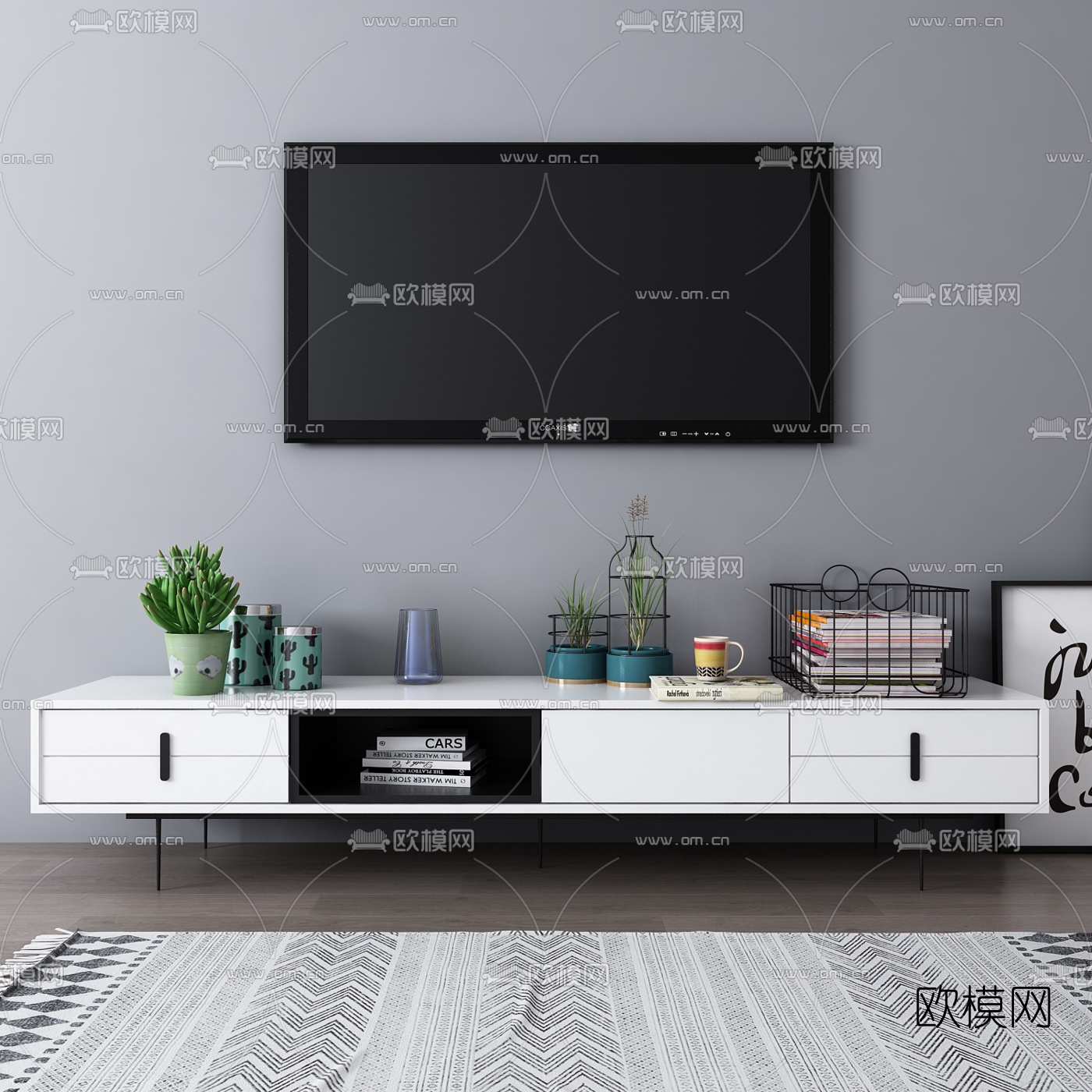 现代实木电视柜3d模型-免费3dmax模型库-欧模网