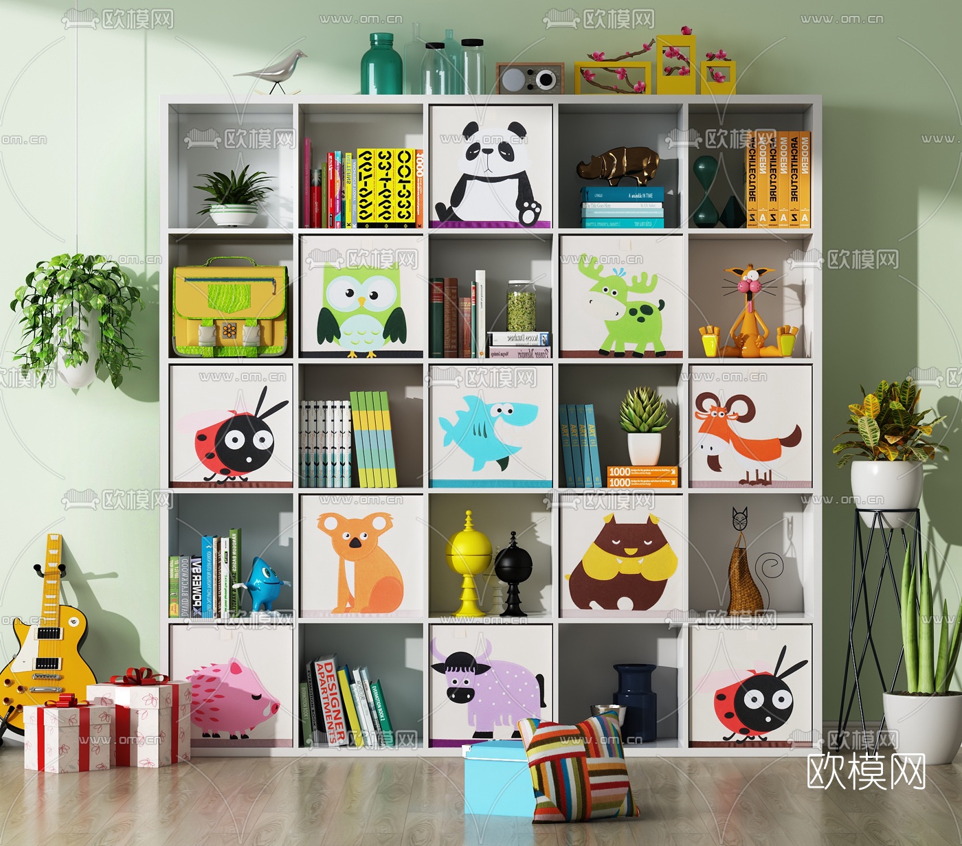 现代儿童书柜3d模型下载