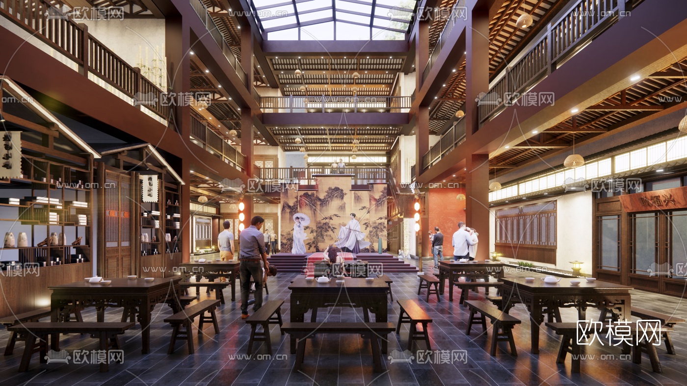 中式戏院su模型下载（渲染图1）