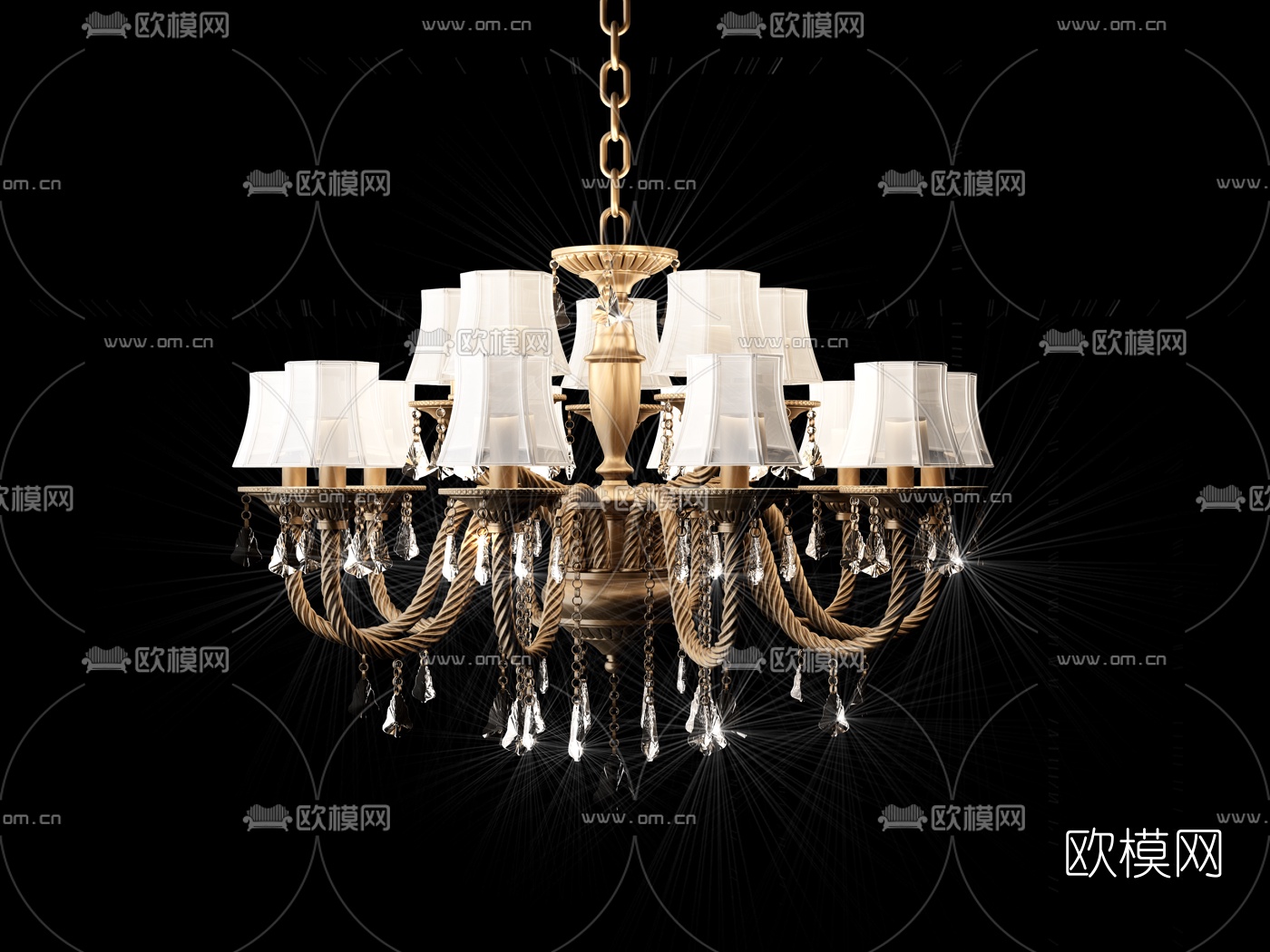 欧式金属水晶多头吊灯3d模型下载（渲染图1）