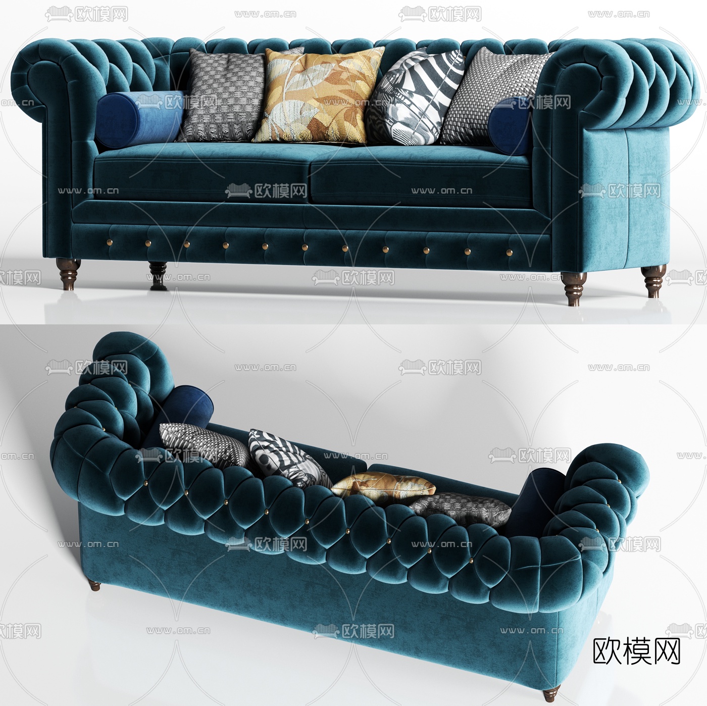 欧式布艺双人沙发3d模型下载