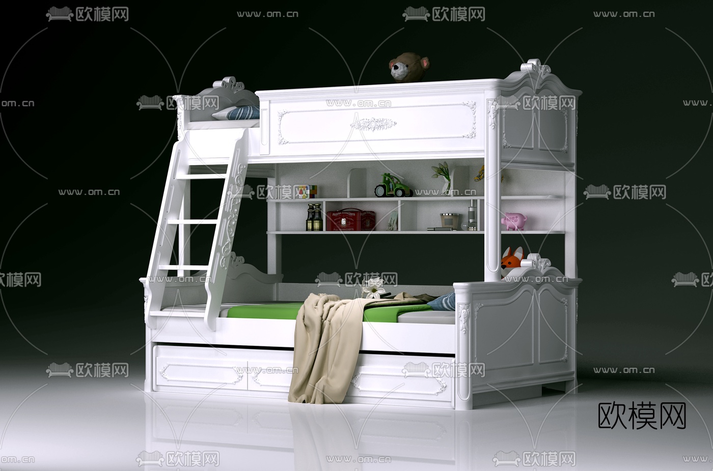 法式儿童高低床免费3d模型下载