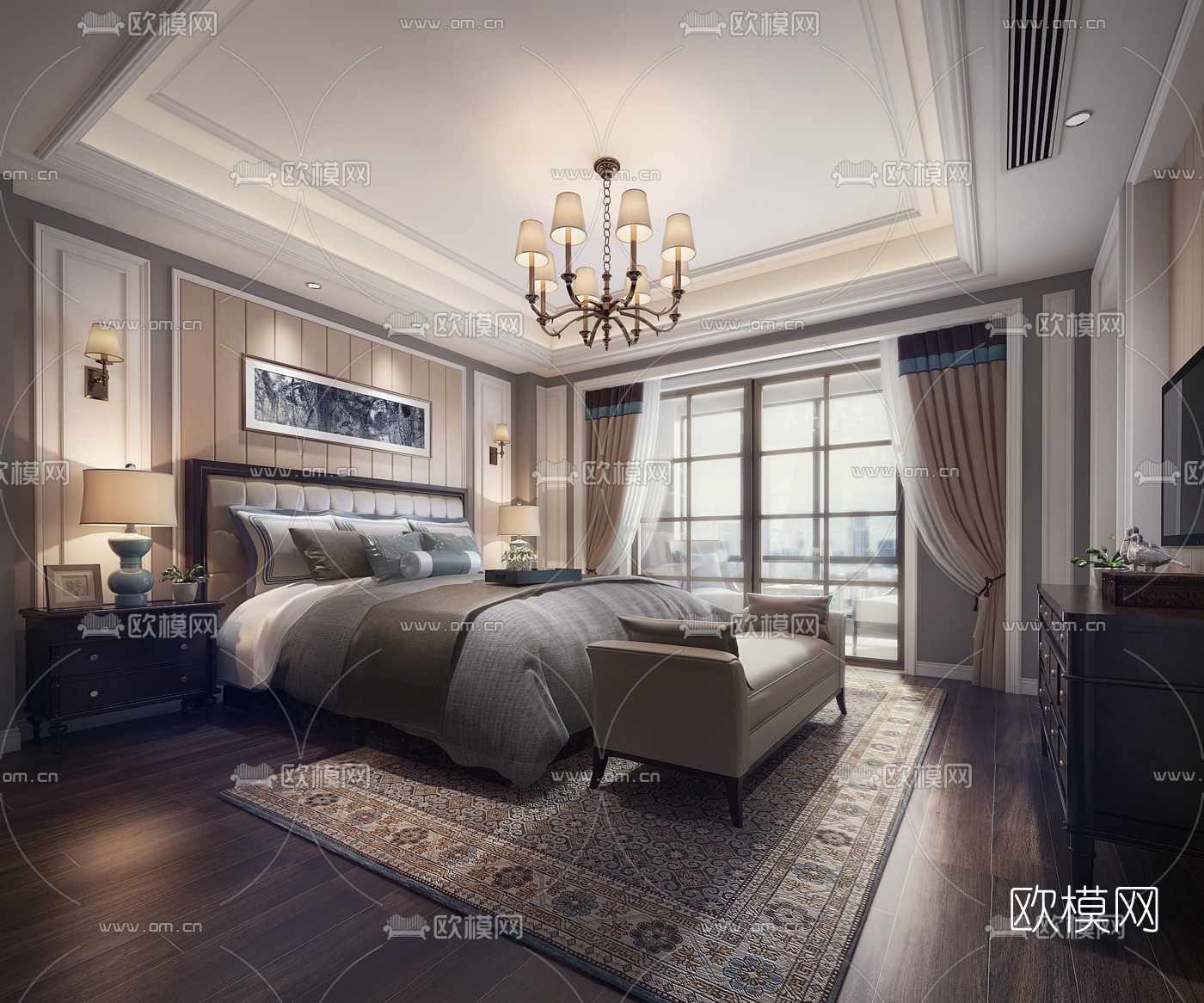 美式卧室3d模型-免费3dmax模型库-欧模网