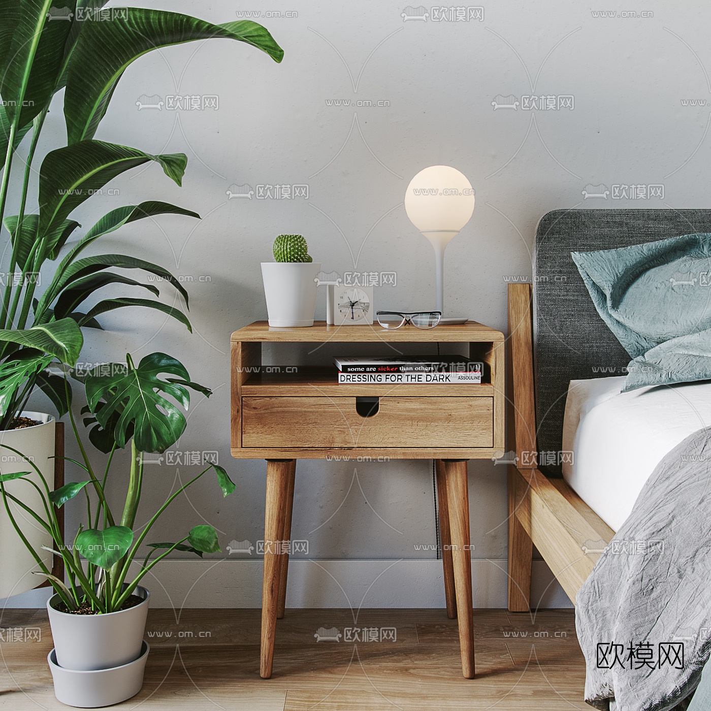 北欧原木床头柜3d模型下载