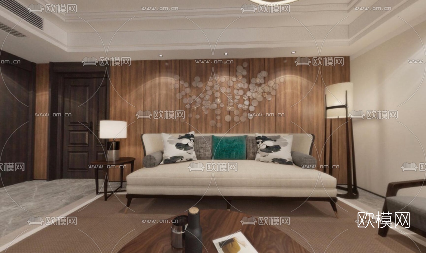 新中式客厅全景3D模型