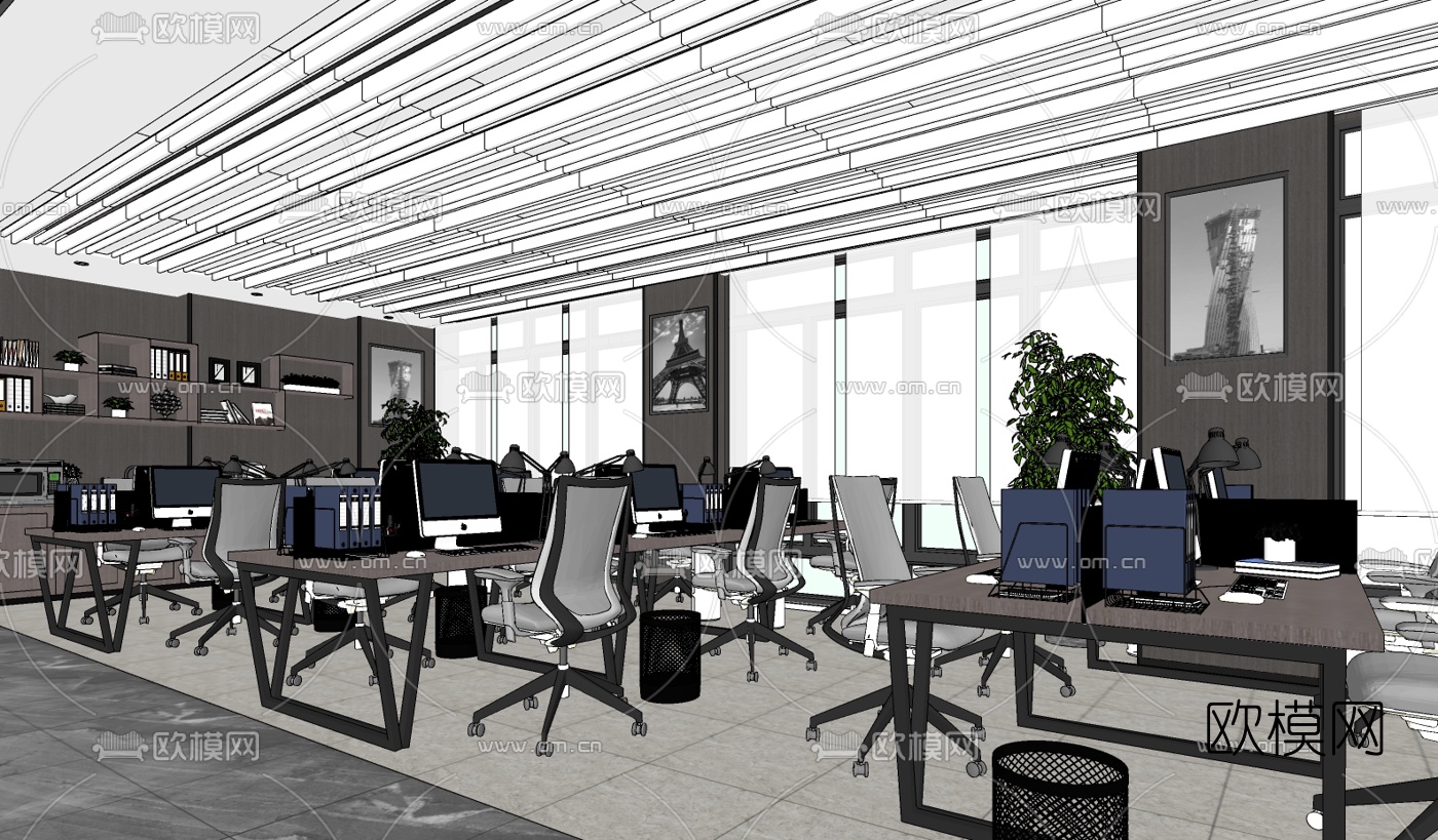 现代综合办公区su模型下载（渲染图4）