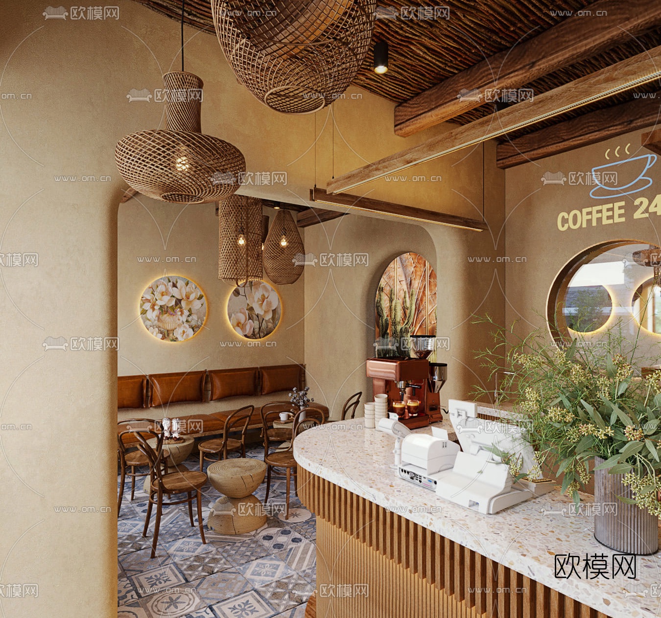 东南亚咖啡厅3d模型下载（渲染图3）