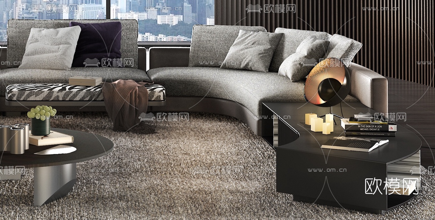 意大利Minotti品牌 现代布艺转角沙发组合3d模型-免费3dmax模型库-欧模网