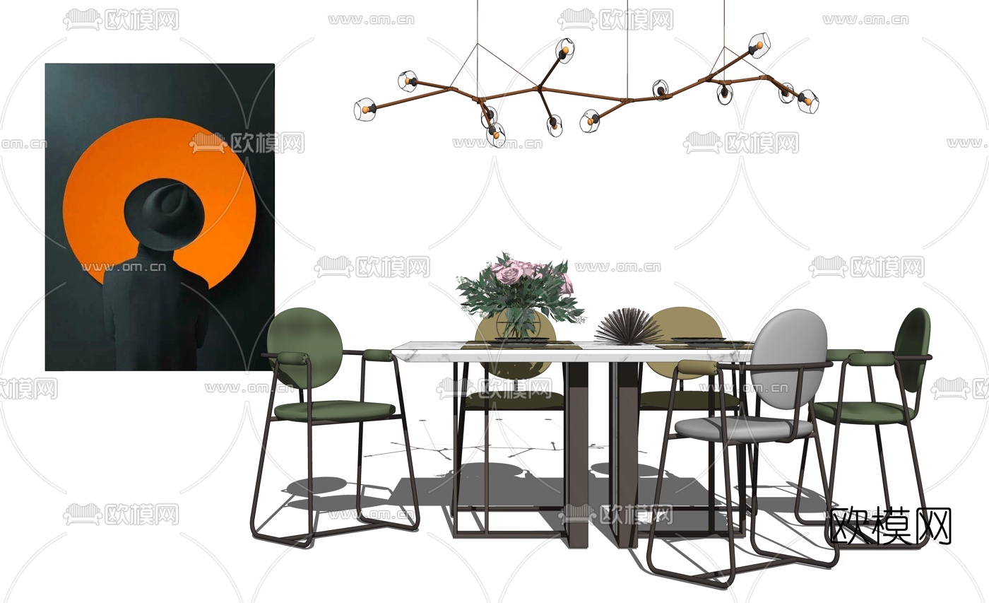 现代轻奢餐桌椅组合su模型