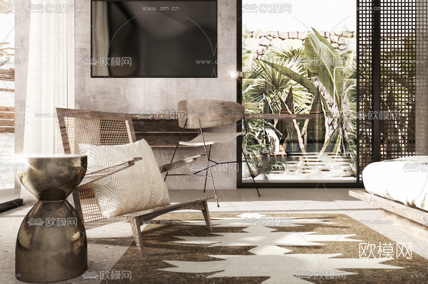 Lambs and Lions设计 自然风酒店客房3d模型下载（渲染图3）