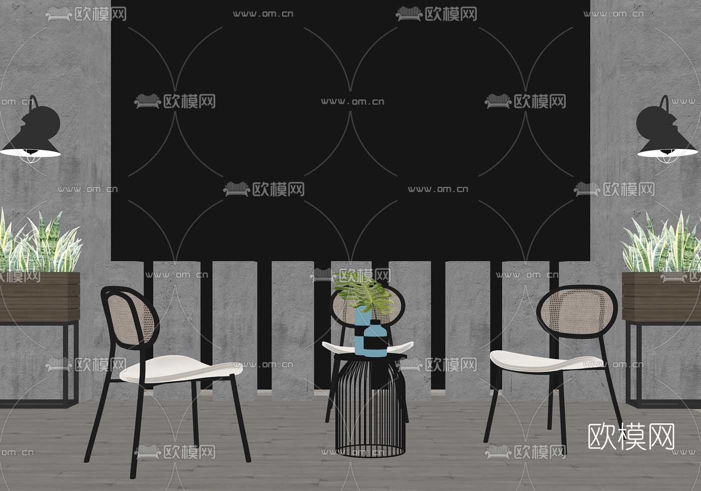 现代藤编户外椅su模型下载（渲染图2）