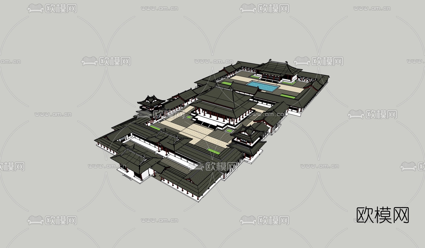 中式宫殿规划su模型下载（渲染图5）