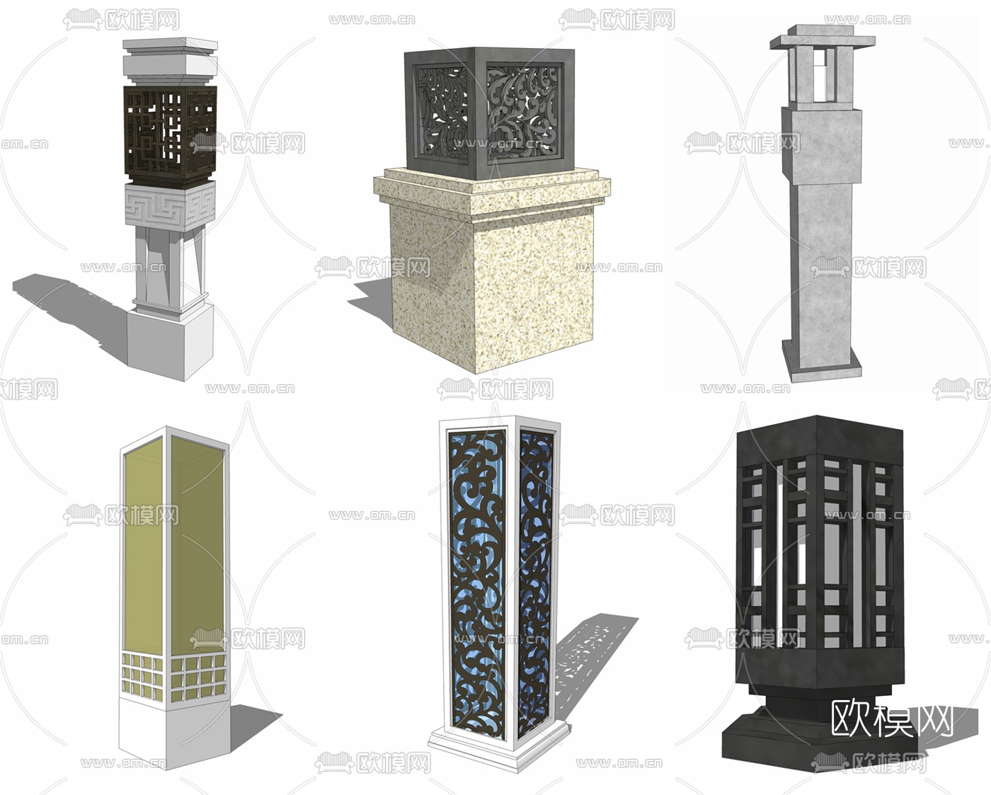 中式景观灯草坪灯组合su模型下载