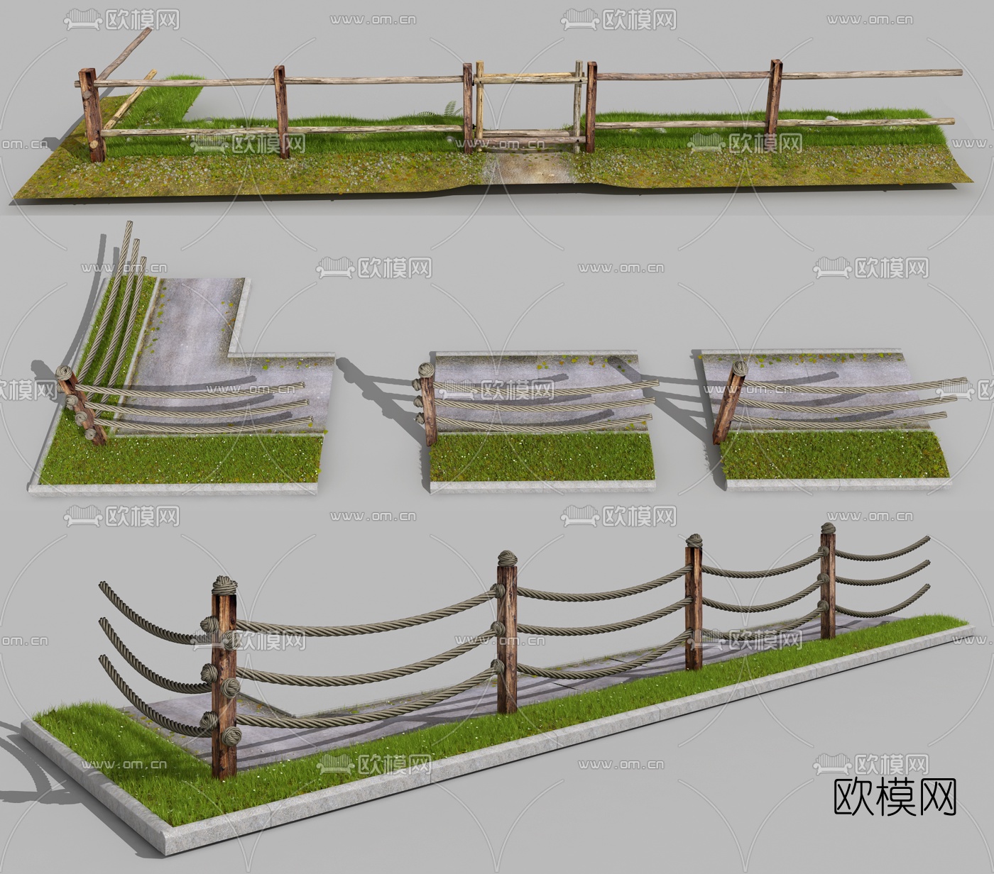 现代围栏栅栏草地3d模型